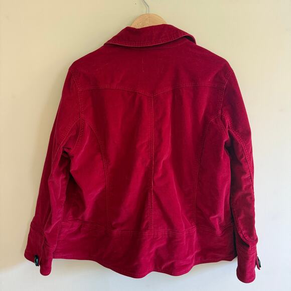Y2K Western Red Corduroy Jacket 1X Button Front Plus Size Stretch Holiday Bold - Picture 7 of 14